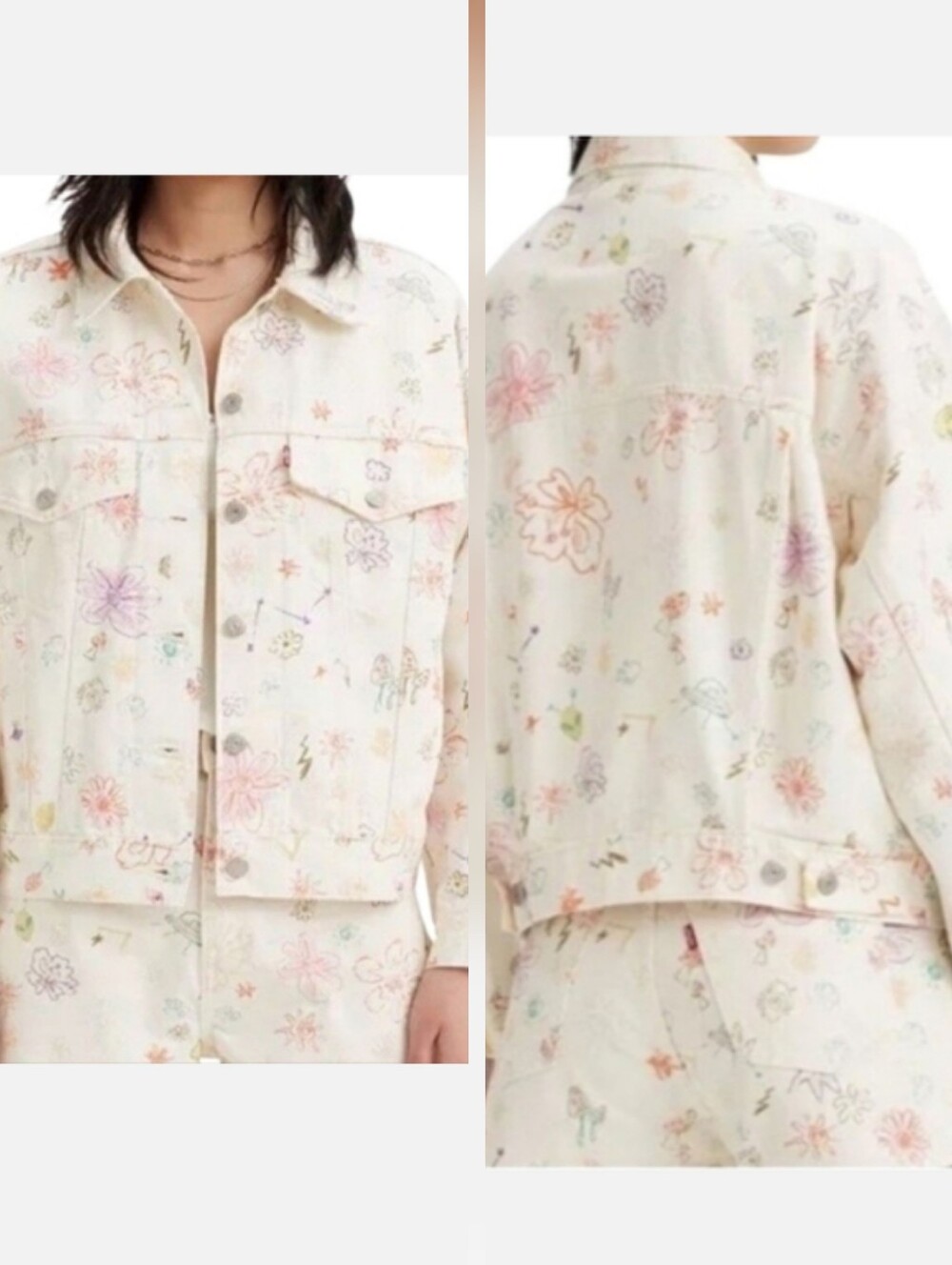 Levis Original Style Trucker AOP All Over Print Floral Denim Jean Women Large